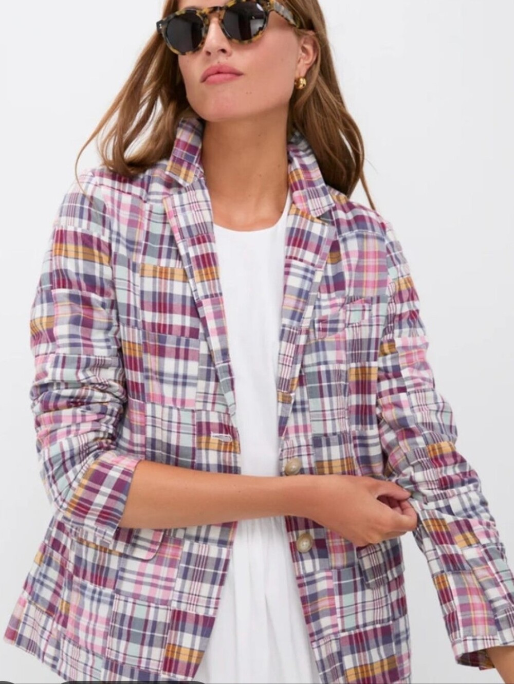 Tuckernuck Faded Prep Patchwork Madras Blazer Coastal Preppy Size Medium